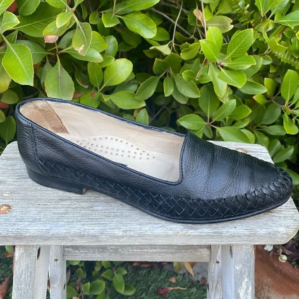 🥿Bally Charlotte Black Woven Toe Leather Loafers Made in Italy Size 8M